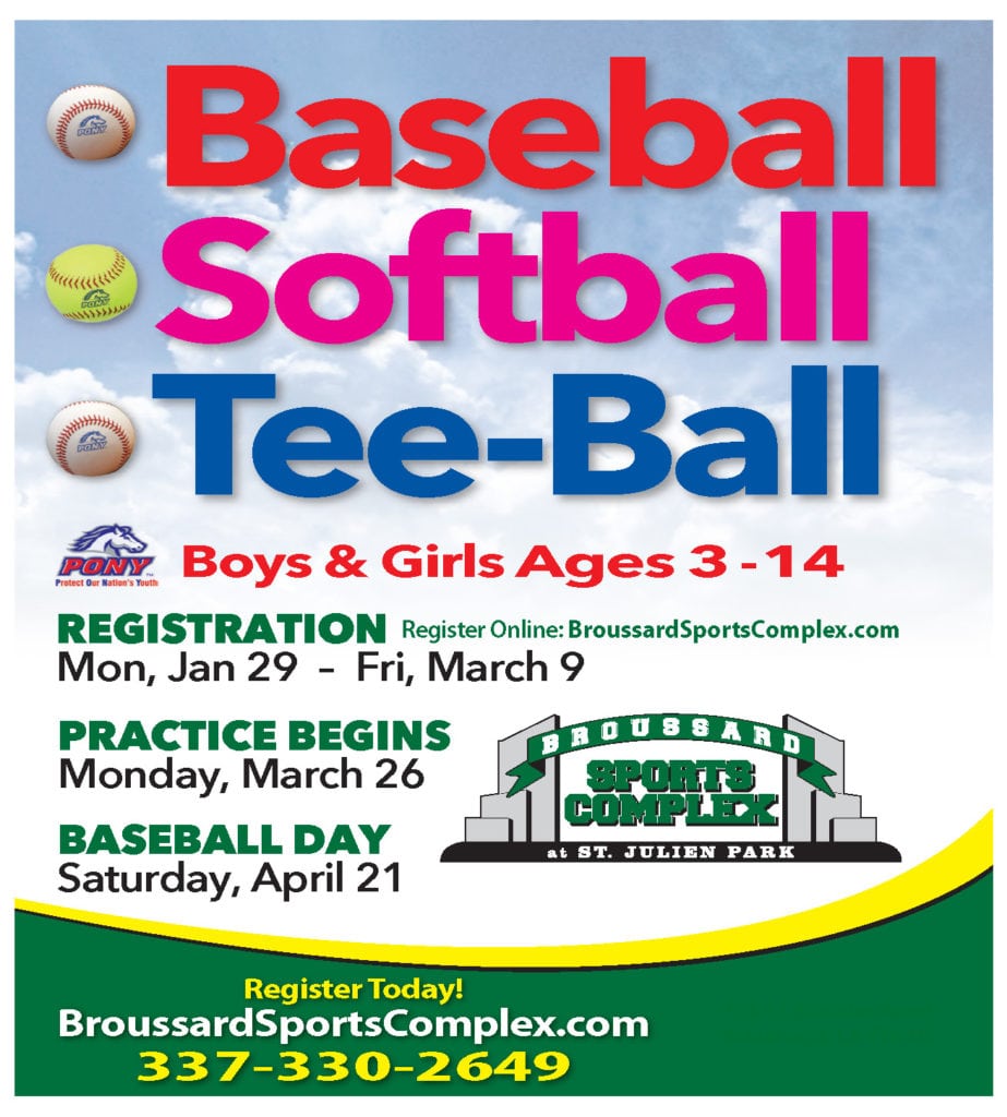 Broussard Sports Complex Announces 2018 Baseball, Softball & Tee-Ball Registration