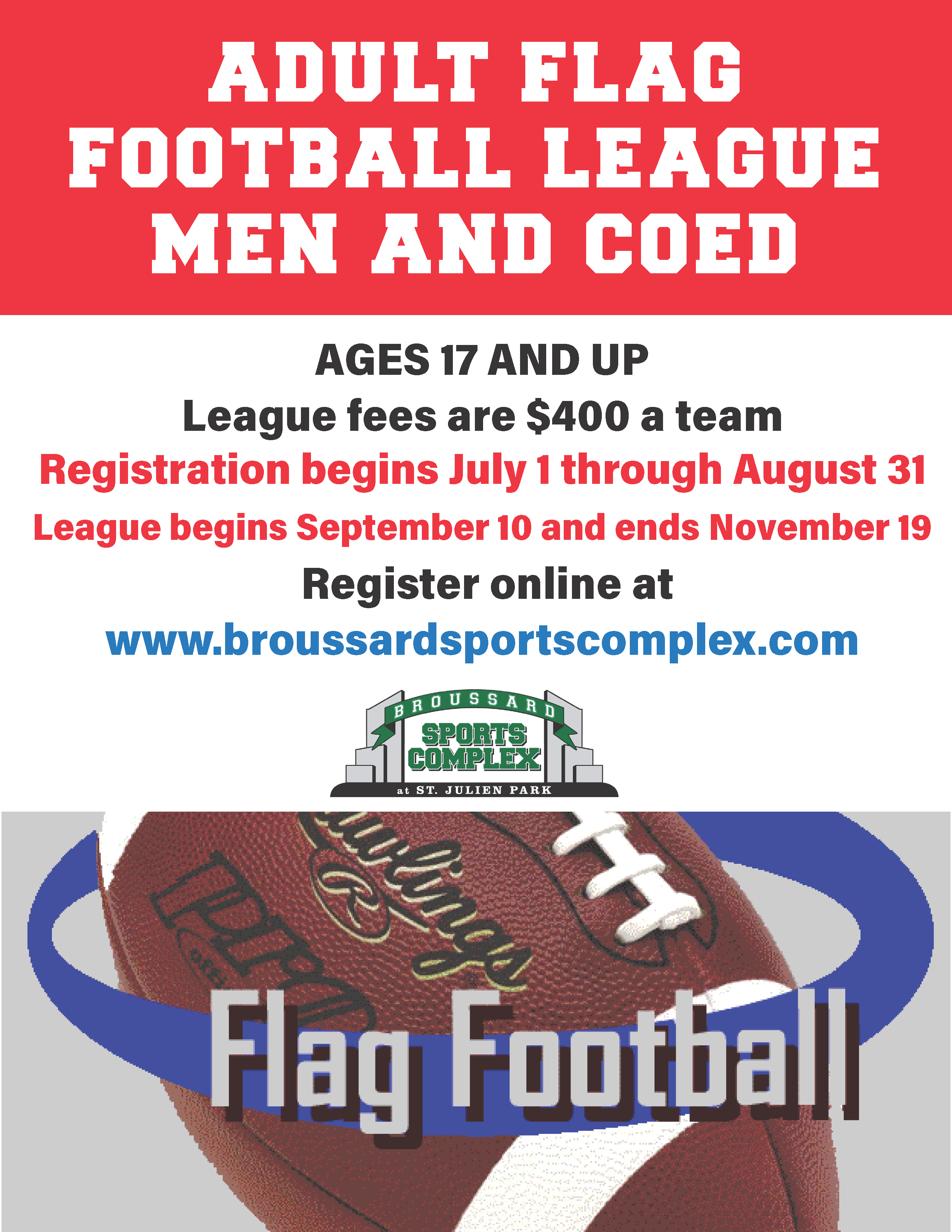 Adult Flag Football League Begins Broussard Sports Complex