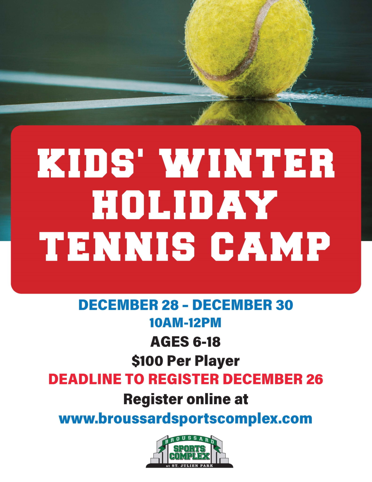 Kids Winter Holiday Tennis Camp Broussard Sports Complex